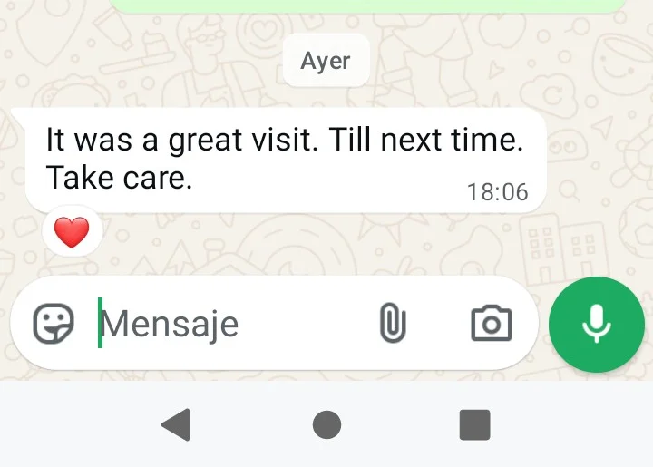 Real screenshot of a message received by Laura Rodríguez from a client 8